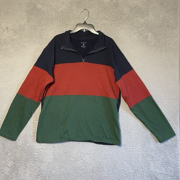 Mens PacSun Blue Green Red 1/4 Zip Sweatshirt Size XL Earth Tones - Picture 1 of 9